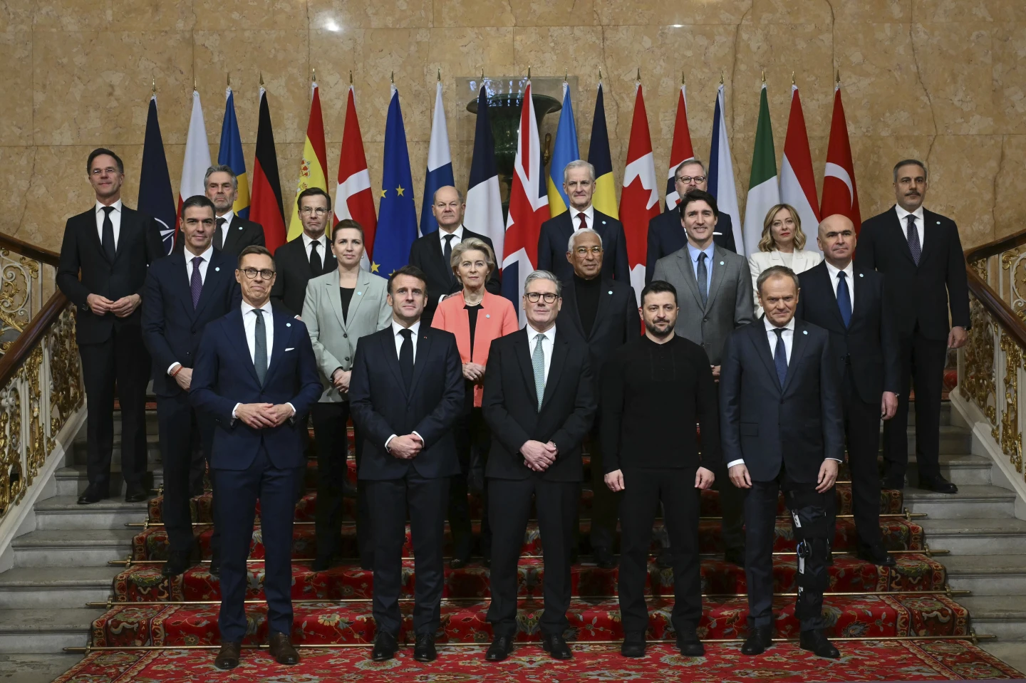 Britain's Prime Minister Keir Starmer, front center, hosts the European leaders' summit to discuss Ukraine at Lancaster House, London, Sunday March 2, 2025